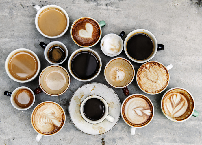 top view of different cups of coffee