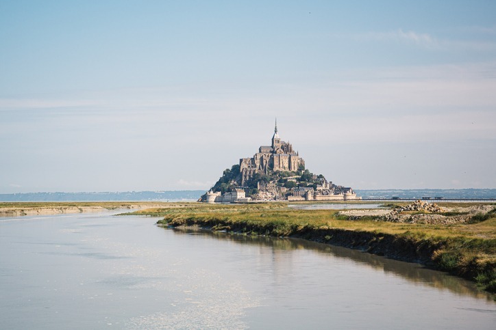 the-view-of-Mont-Saint-Michel-from-the-water-in-Normandy-France